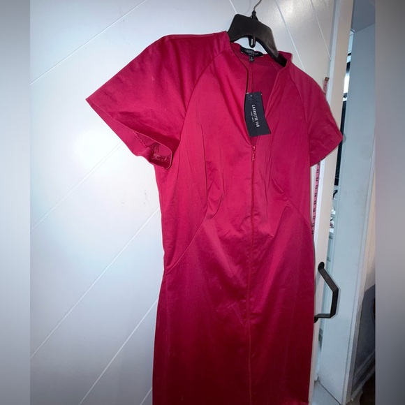 Lafayette 148 New York full Zip Front Midi Sheath Dress Ruby Red US 6 NWT $498